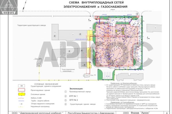 Схема внутриплощадных сетей завода "Давлекановский молочный комбинат"